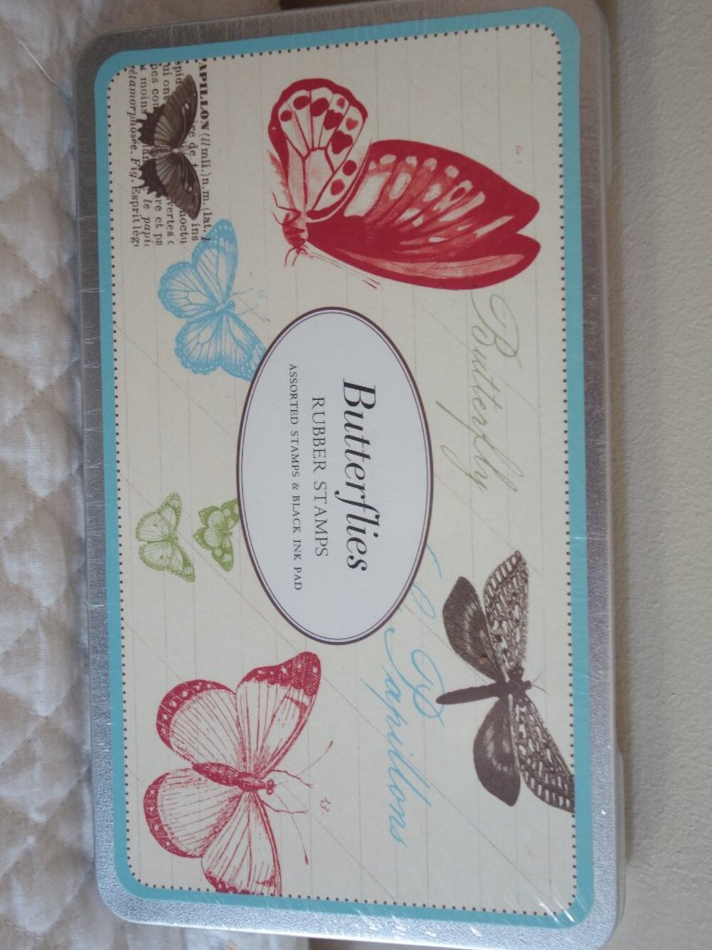 NIB New CAVALLINI & Co. Butterly Rubber Stamp Set in Sealed Tin